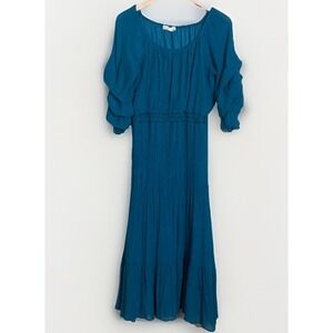 Maxi Dress XL Peasant Feminine Fit And Flare 3/4 Sleeve Teal Solid Modest Spring